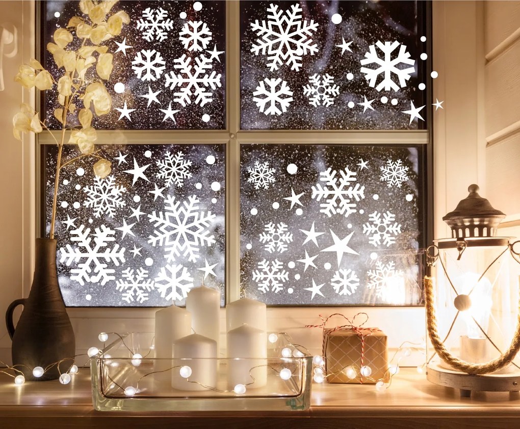 Dekoráció karácsonyi matrica ablakra üveg falra hógolyó Fehér 100 db
