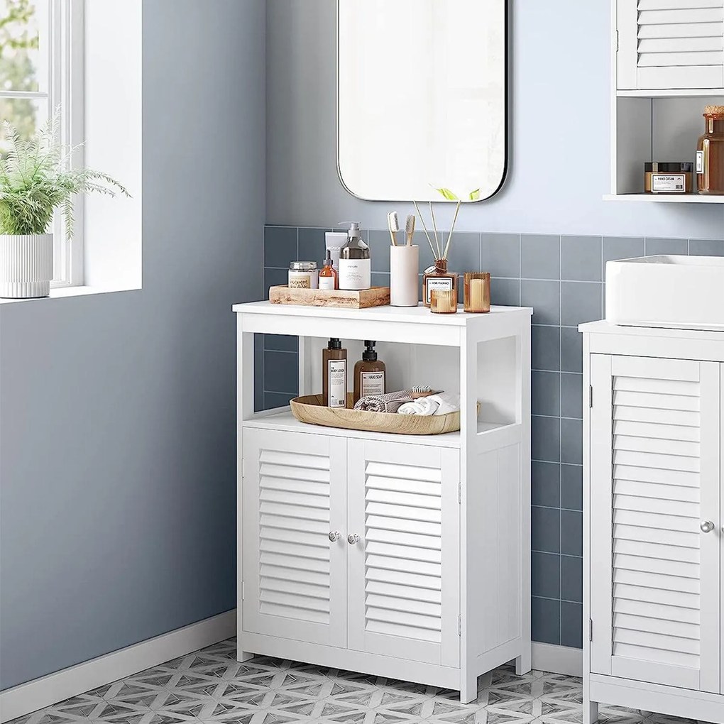 Szabadon álló ajtós szekrény, fürdőszobai padlószekrény 60 x 30 x 80 cm, fehér