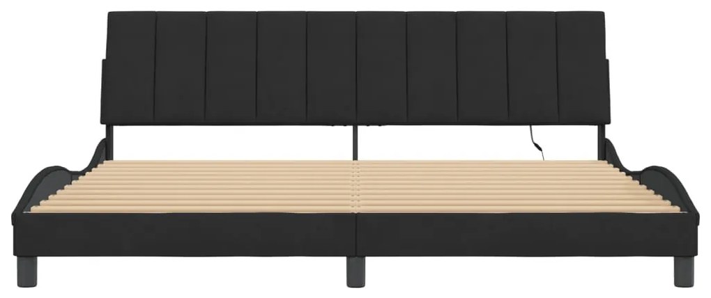 fekete bársony ágykeret LED-világítással 200 x 200 cm