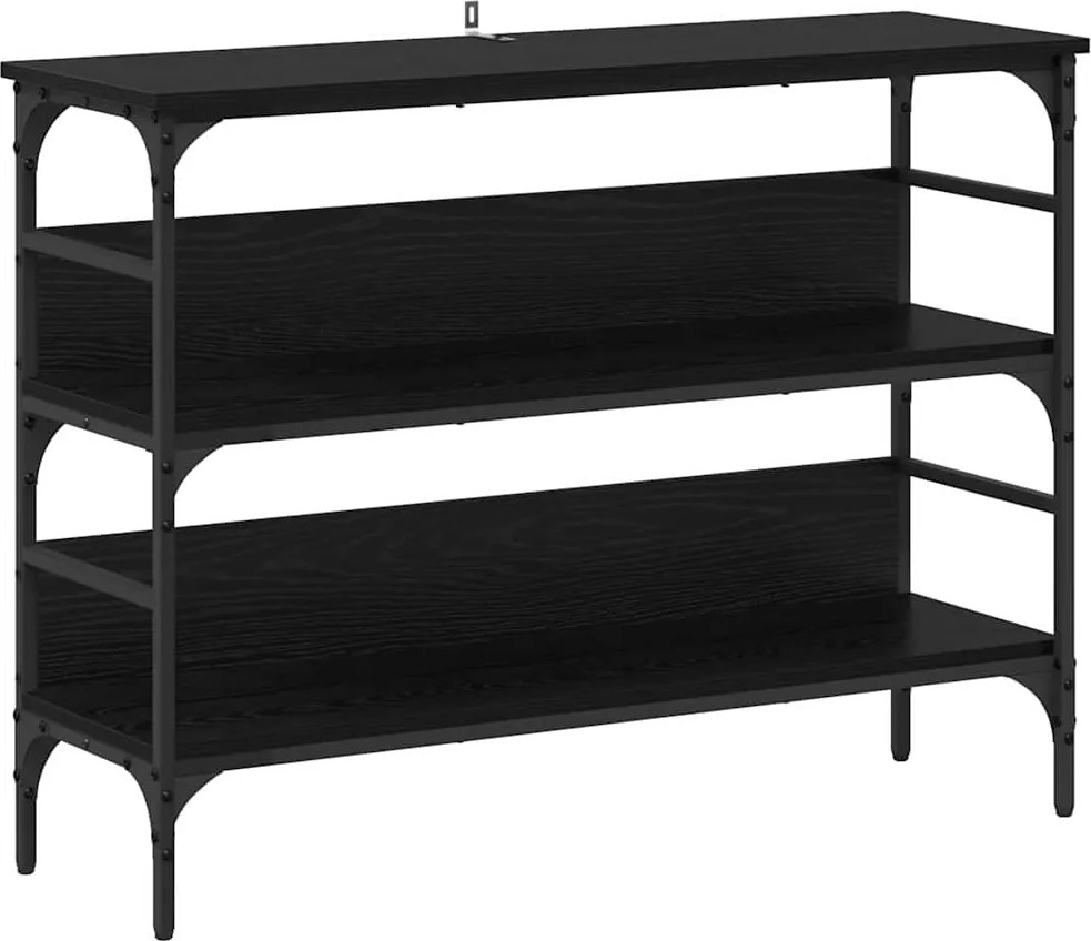 vidaXL Konzolasztal polcokkal Musta tammi 100 x 32 x 75 cm Faanyag