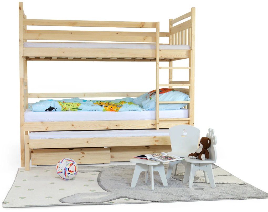 Wilsondo PETRA 5 emeletes ágy pótággyal - natúr borovi Méret: 180x80