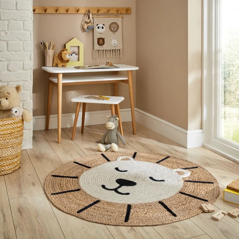 Natúr színű juta gyerek szőnyeg 100x100 cm Leo Lion – Flair Rugs