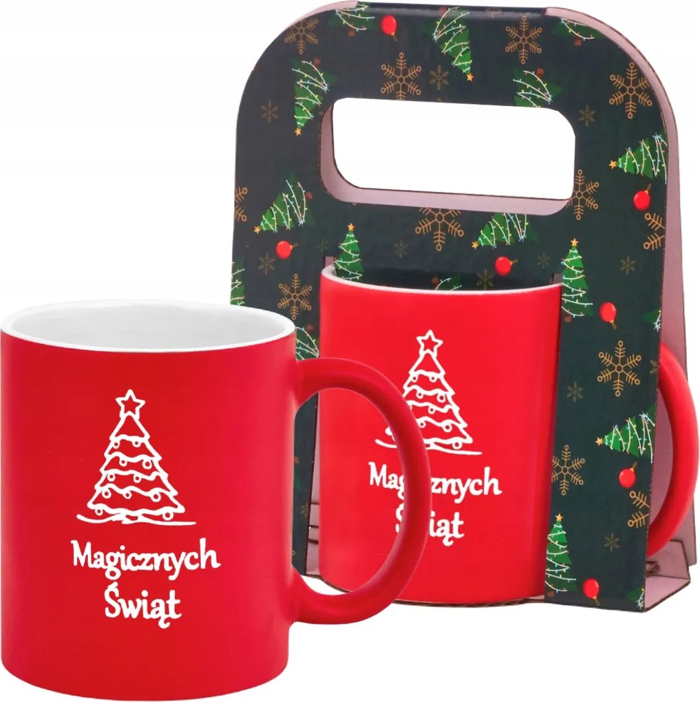 Piros karácsonyi bögre Mikulásra, karácsonyi ajándék, csomagolás, csillag