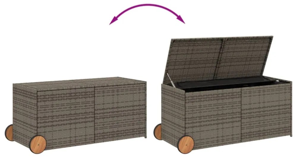 szürke polyrattan kerti tárolóláda kerekekkel 283 L