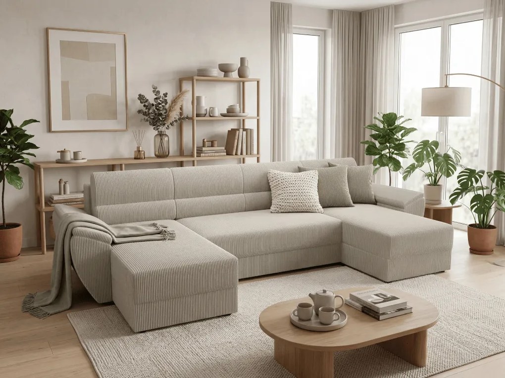 Kinyitható U alakú ülőgarnitúra TAVERO 321x140 cm, világos bézs