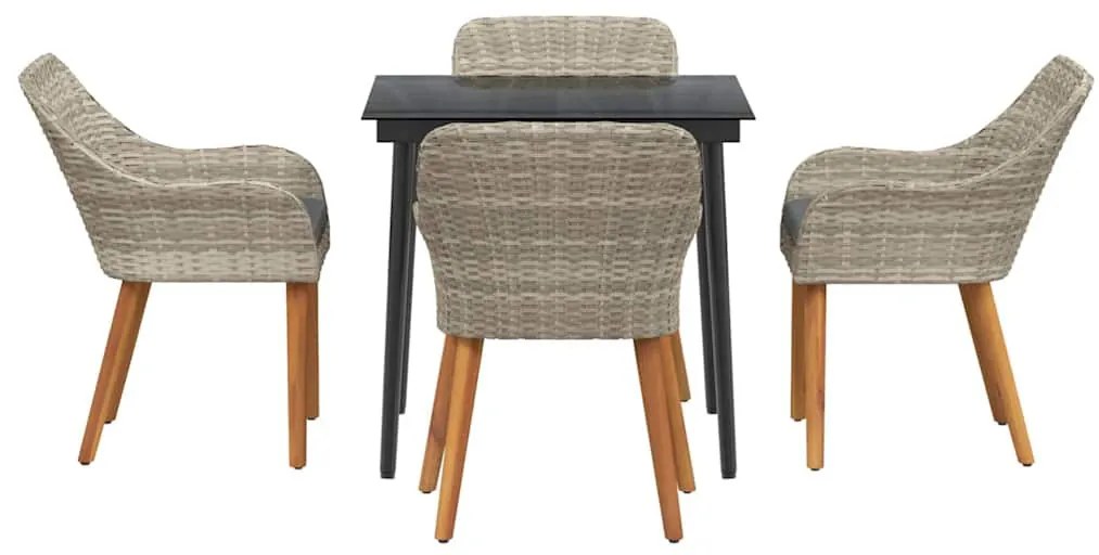 Étkezőgarnitúra 5 pcs Világosszürke Poli rattan