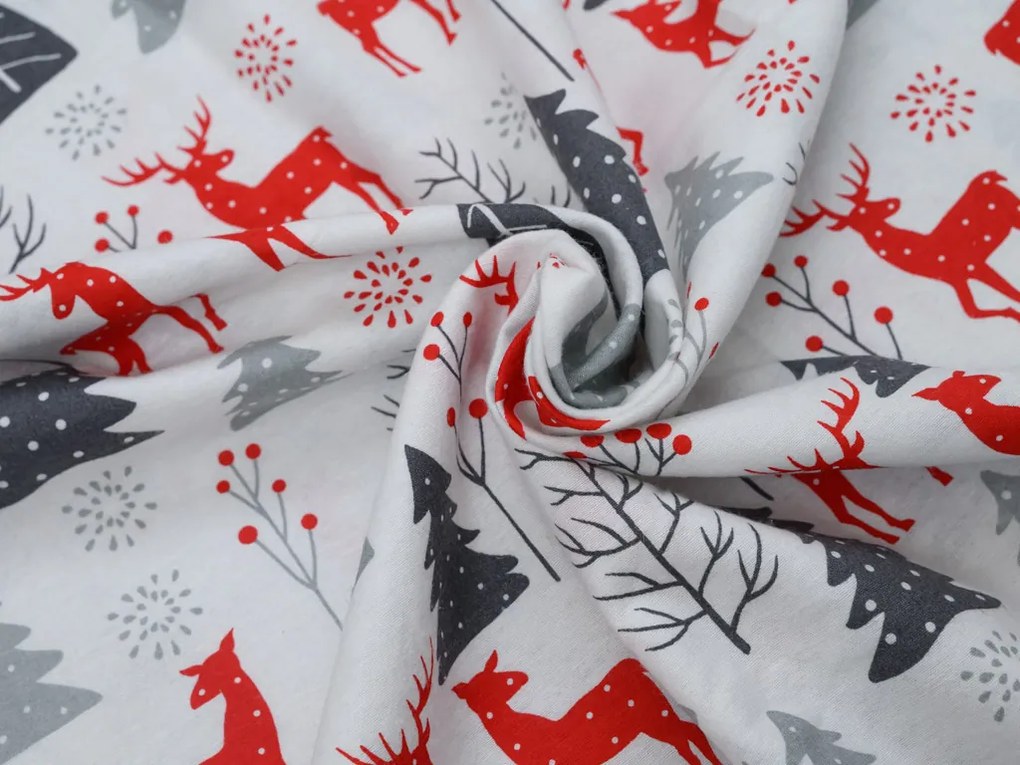 Flanel ágynemű RED DEERS AND TREES fehér Ágyneműhuzat mérete: 2 db 70 x 90 cm | 200 x 220 cm