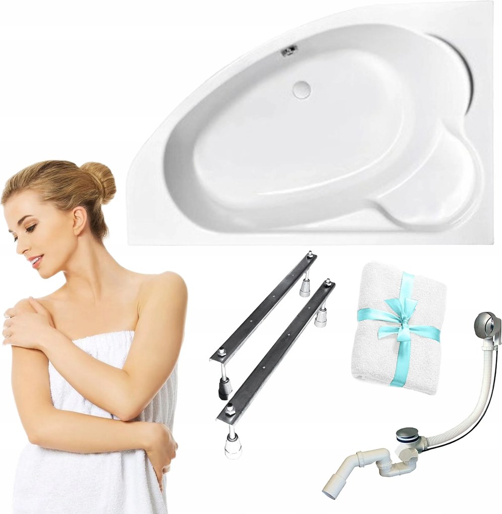 Aszimmetrikus kád Cersanit Kaliope 170x110 Bal láb szifon törölköző