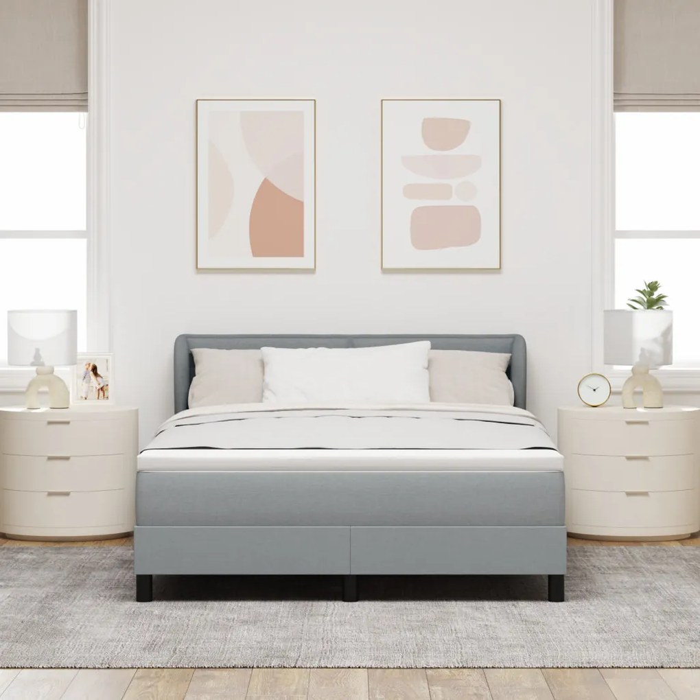 Boxspring Ágy Mattresszel - Világosszürke, 160x200 cm, Szövet
