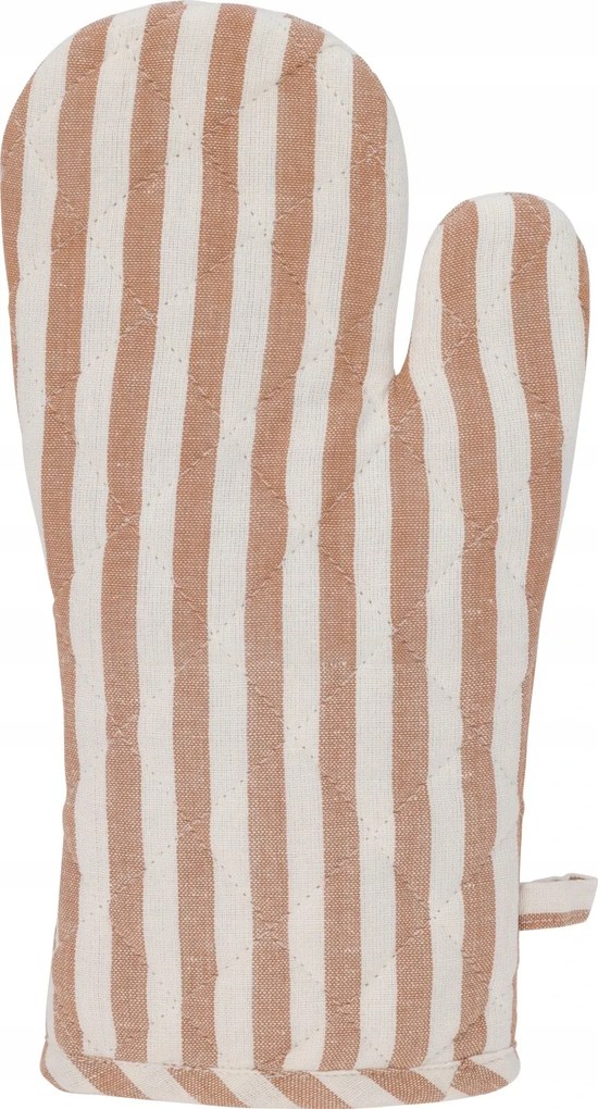 Vastag homokszínű csíkokkal díszített konyhai kesztyű (32x16 cm)