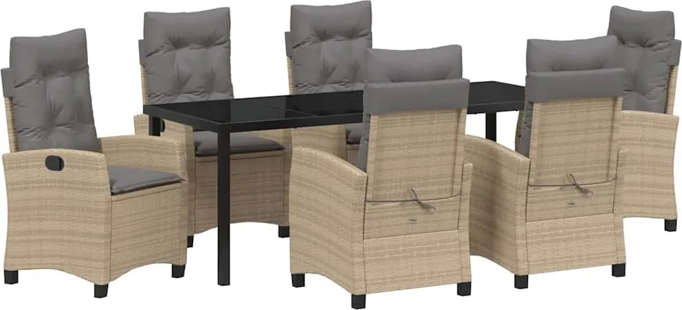 vidaXL Kert étkező szett párnával 7 pcs Bézs polirattan