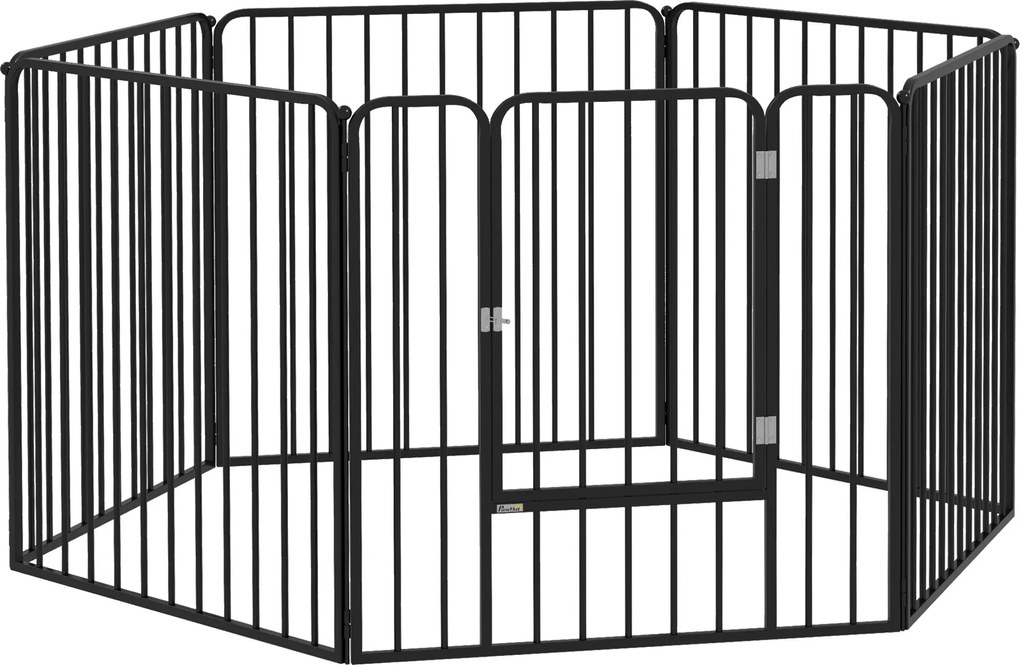 PawHut Modularis Kutya Kennel, Kert 1 Ajtóval, 6 Panel 80 x 80 cm, Acél Játék- és Edzőpark Kutyáknak és Háziállatoknak, 80 cm Magas, Fekete | Aosom