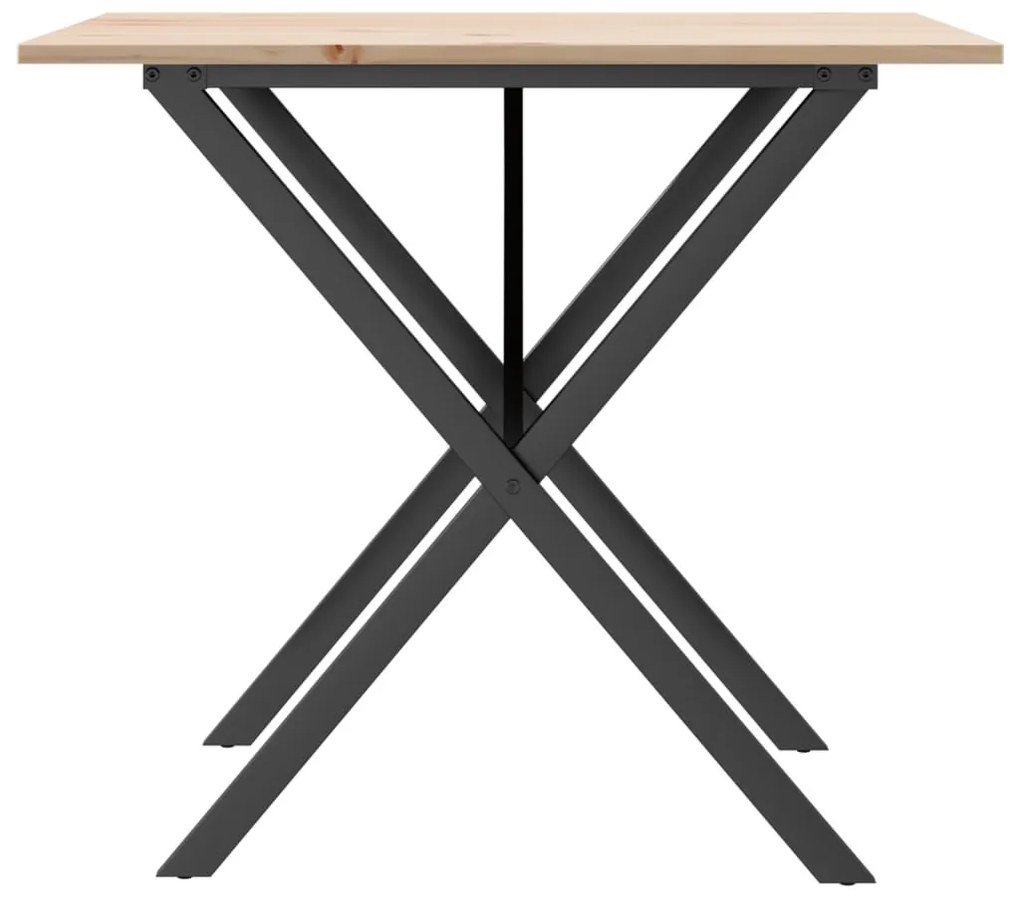 Tömör fenyőfa és acél étkezőasztal X-vázzal 90x90x75 cm