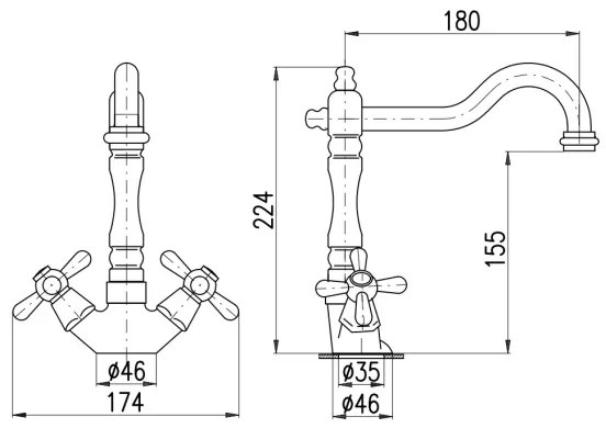 RAV Slezák MK121.0/8CMATSM - Mosdócsaptelep +leeresztő MORAVA RETRO fekete/sárgaréz