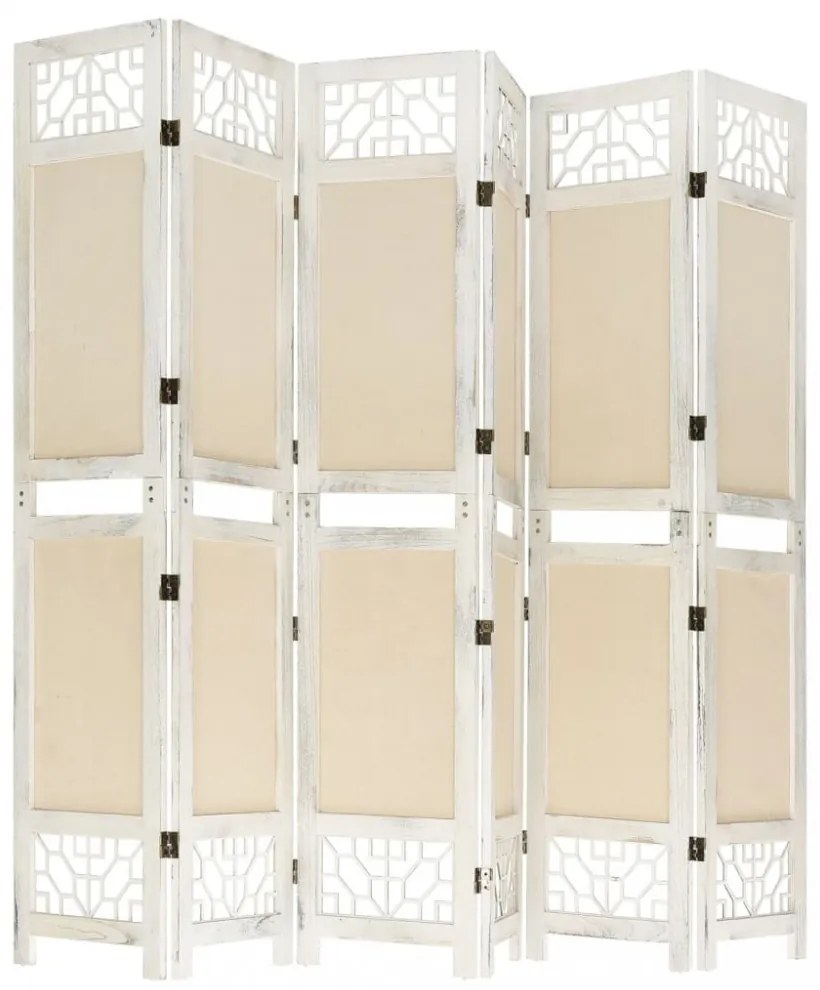 6 paneles krémszínű szövetparaván 210 x 165 cm