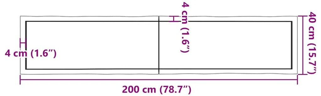 sötétbarna kezelt tömör asztallap 200x40x(2-6) cm
