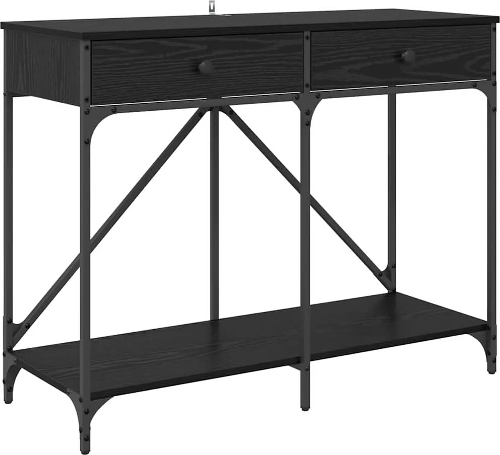 vidaXL Konzolasztal fiókkal Fekete tölgy 100 x 39 x 78,5 cm Faanyag