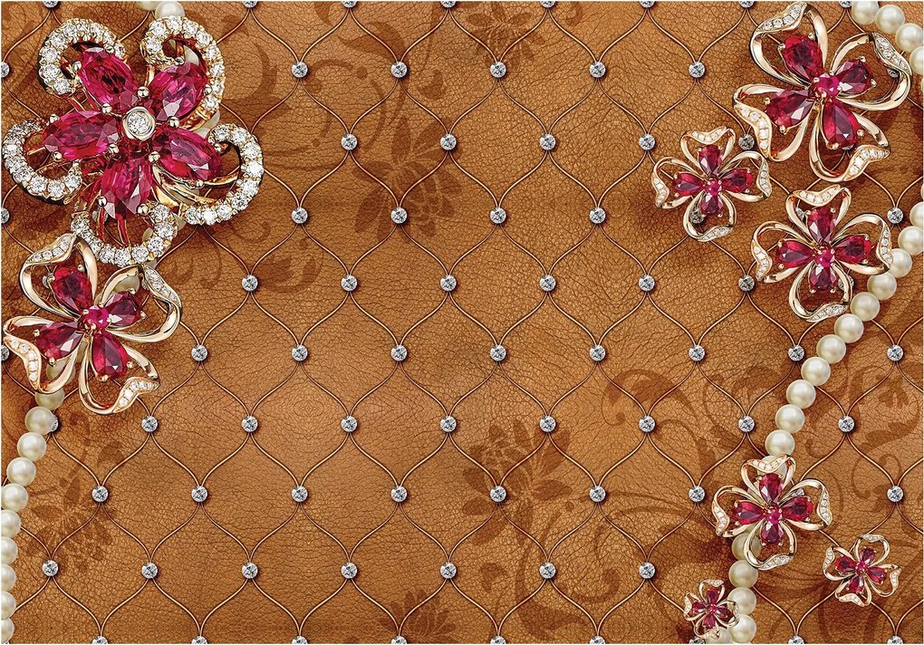 Fotótapéta Gyöngyök gyémántok és arany luxus csillogás falak 254x184 +ragasztó