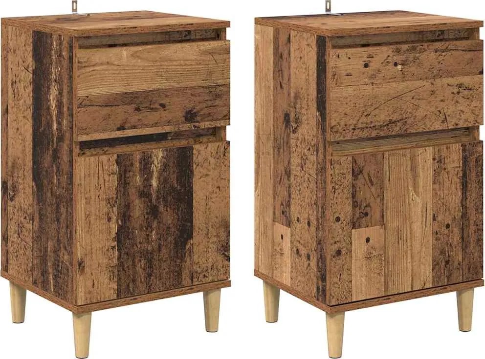vidaXL Éjjeliszekrény fiókkal 2 pcs Öreg fa 40 x 35 x 70 cm Faanyag