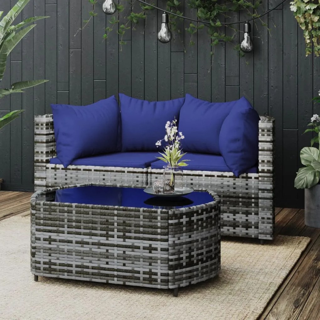 3 részes szürke polyrattan kerti ülőgarnitúra párnákkal