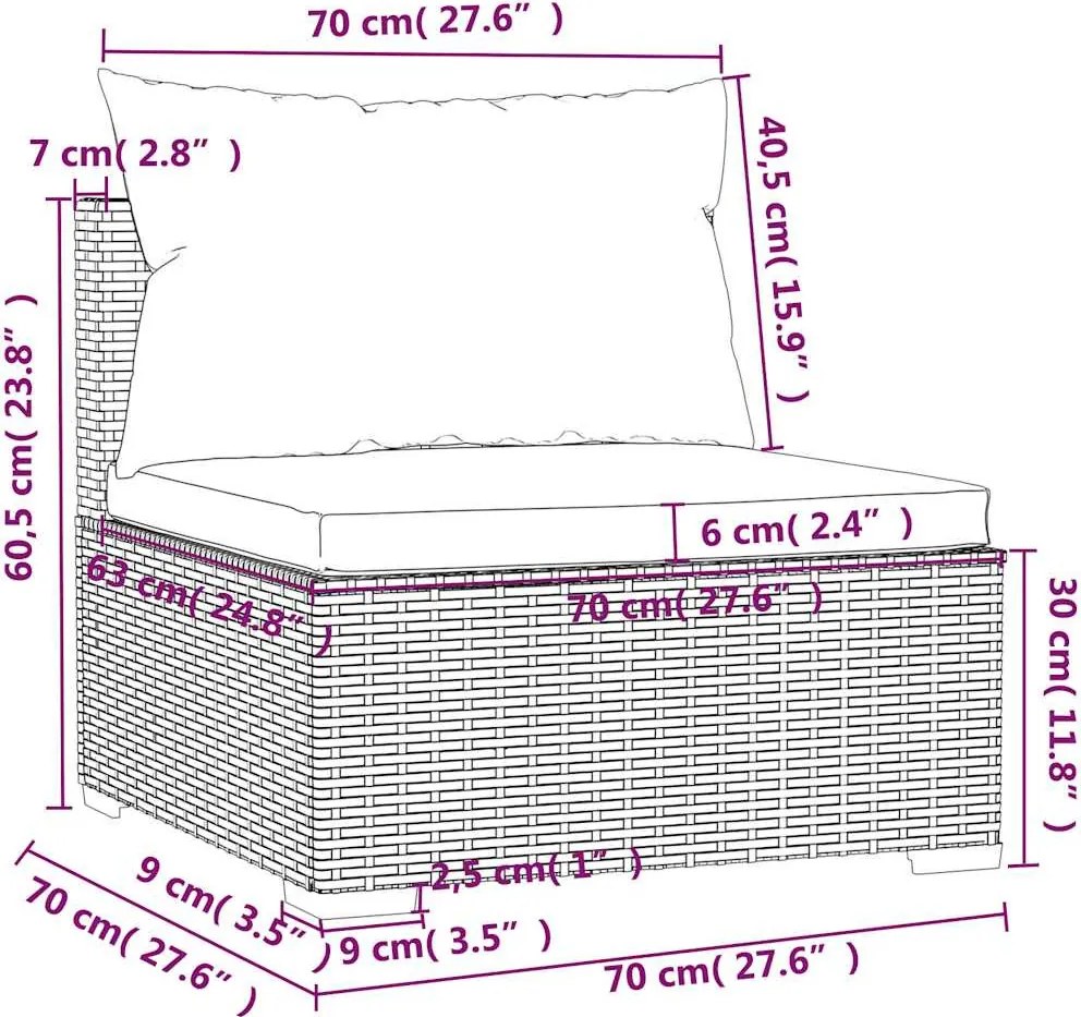 4 részes fekete polyrattan kerti bútorszett párnákkal