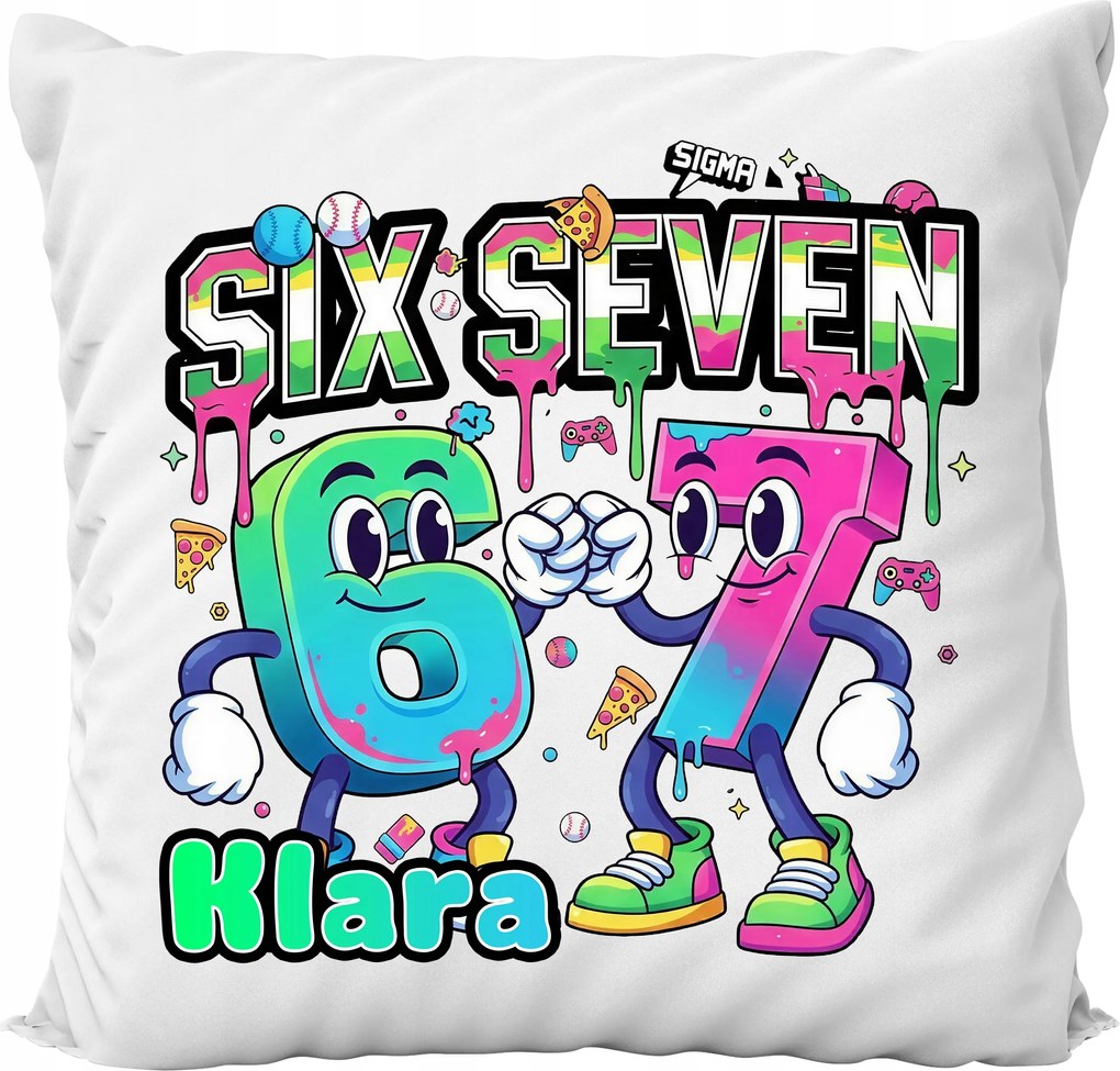 Párna Fehér Six Seven 67 Brainrot Sigma Vicces Trend Ajándék Név