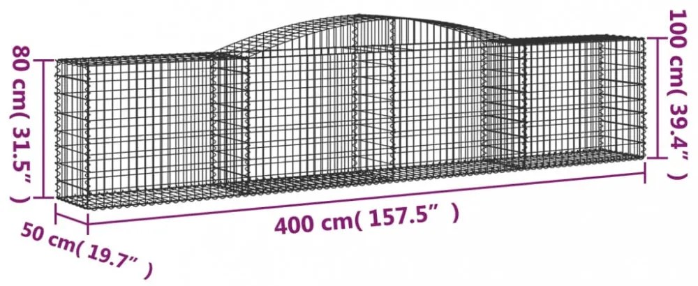 2 db íves horganyzott vas gabion kosár 400x50x80/100 cm