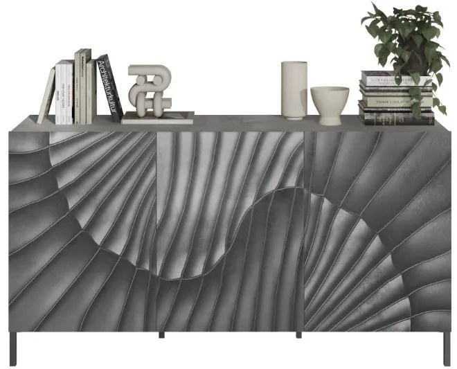 SNAKE háromajtós komód, betonhatású laminált testtel és szürke, díszített mintázatú előlapokkal