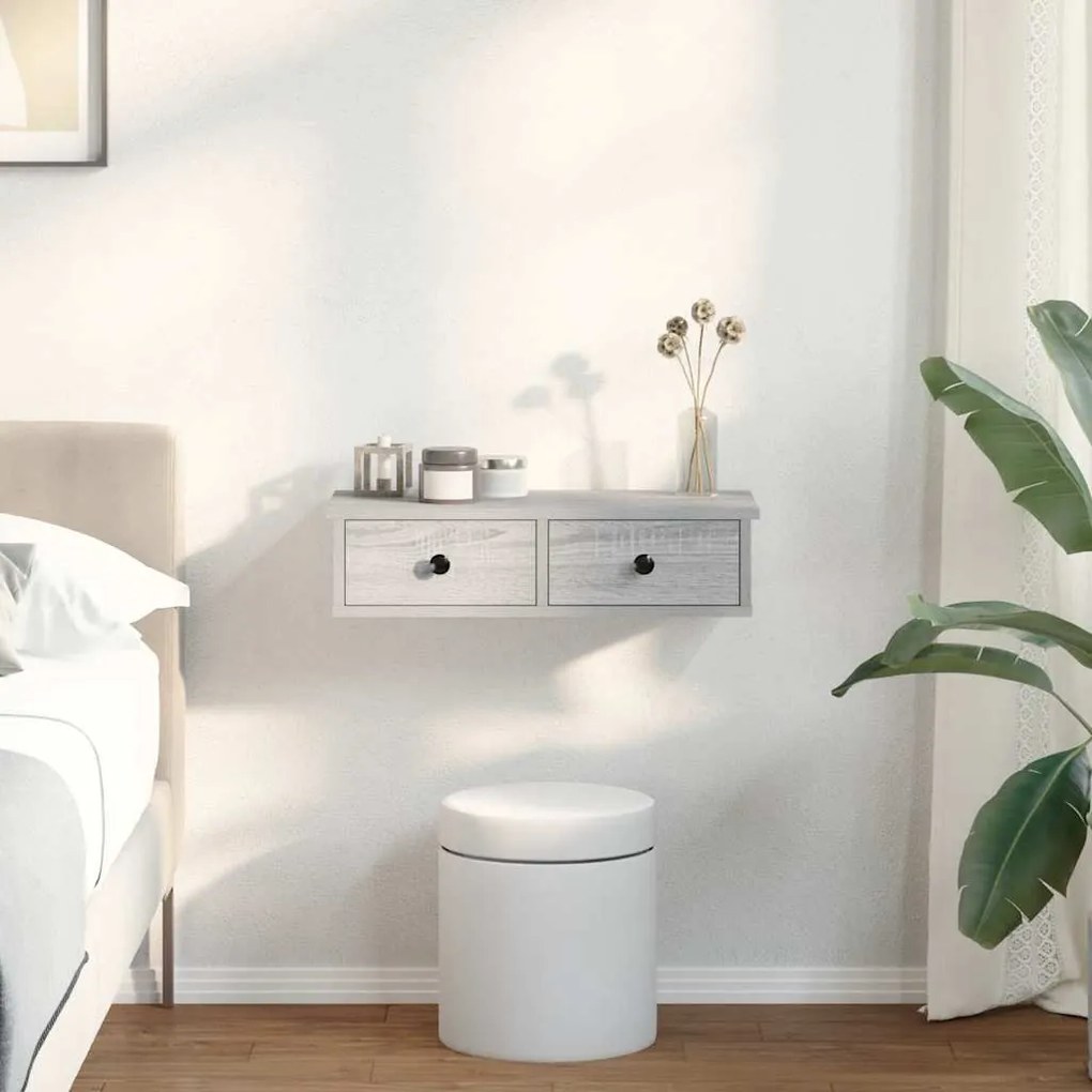 Falipolc fiókokkal szürke sonoma 60x28x15 cm műszaki fa