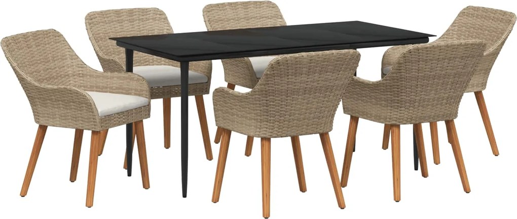 vidaXL Kert étkező szett párnával 7 pcs Bézs polirattan