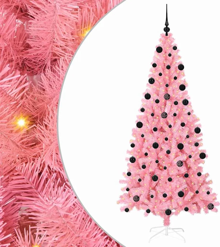 vidaXL Karácsonyfa 300 LED-del állvánnyal Rózsaszín 210 cm PVC