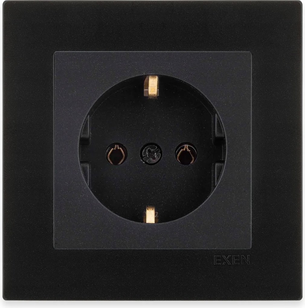 Exen Schuko szimpla aljzat földelt fekete met fekete met keret