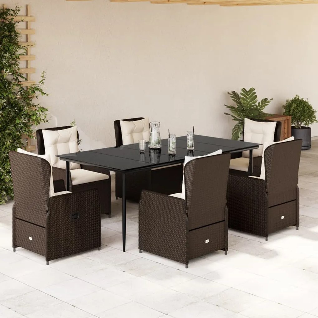 7 részes barna polyrattan kerti étkezőgarnitúra párnával