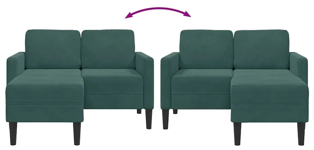 sötétzöld bársony 2 üléses kanapé L-alakú kanapéval 125 cm