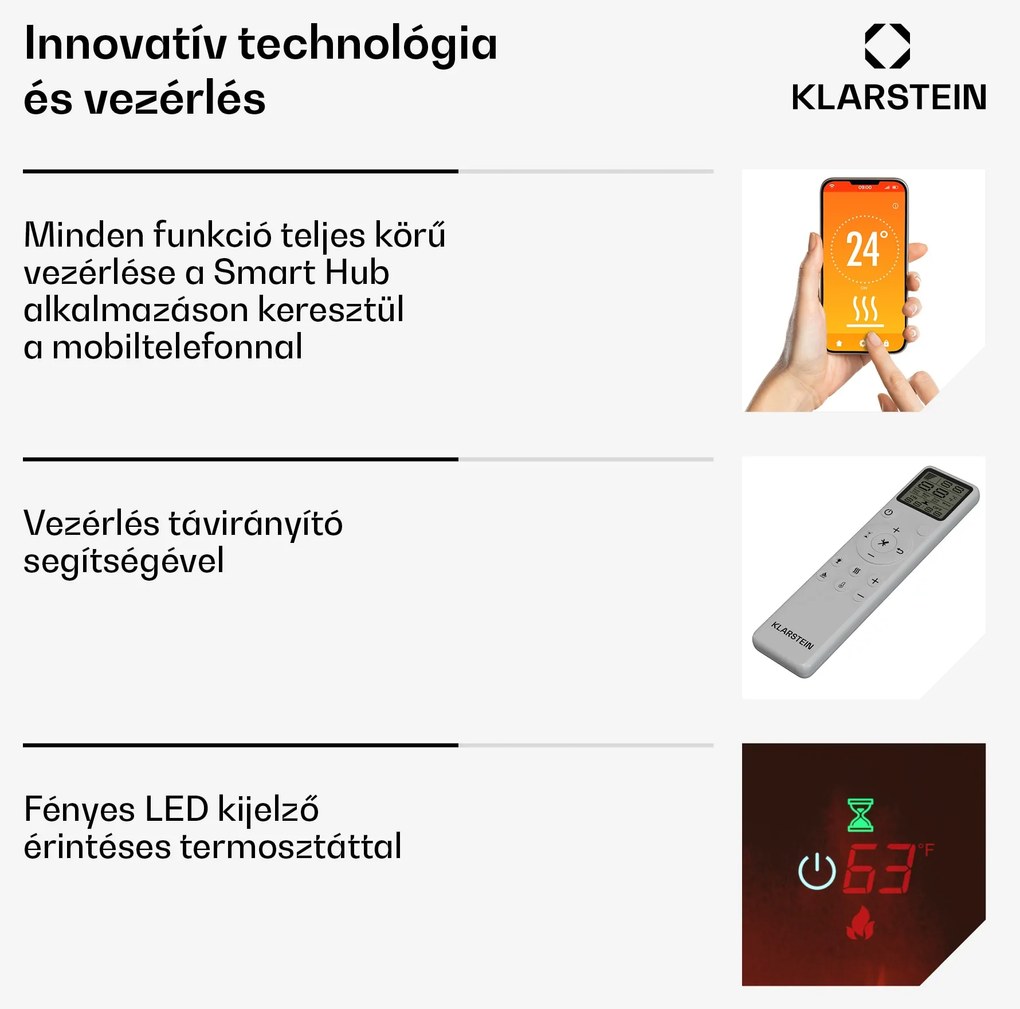 Galeras Smart Intelligens elektromos kandalló, 2 hőmérséklet beállítás, 16 - 30°, LED lángillúzió, IOT csatlakozási lehetőség