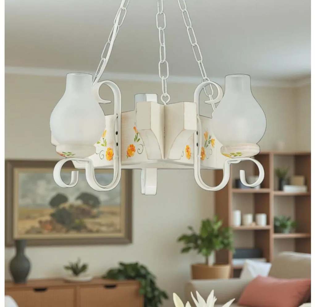 Brilagi - Láncos csillár QUEEN 3xE14/40W/230V bükk/krémszínű