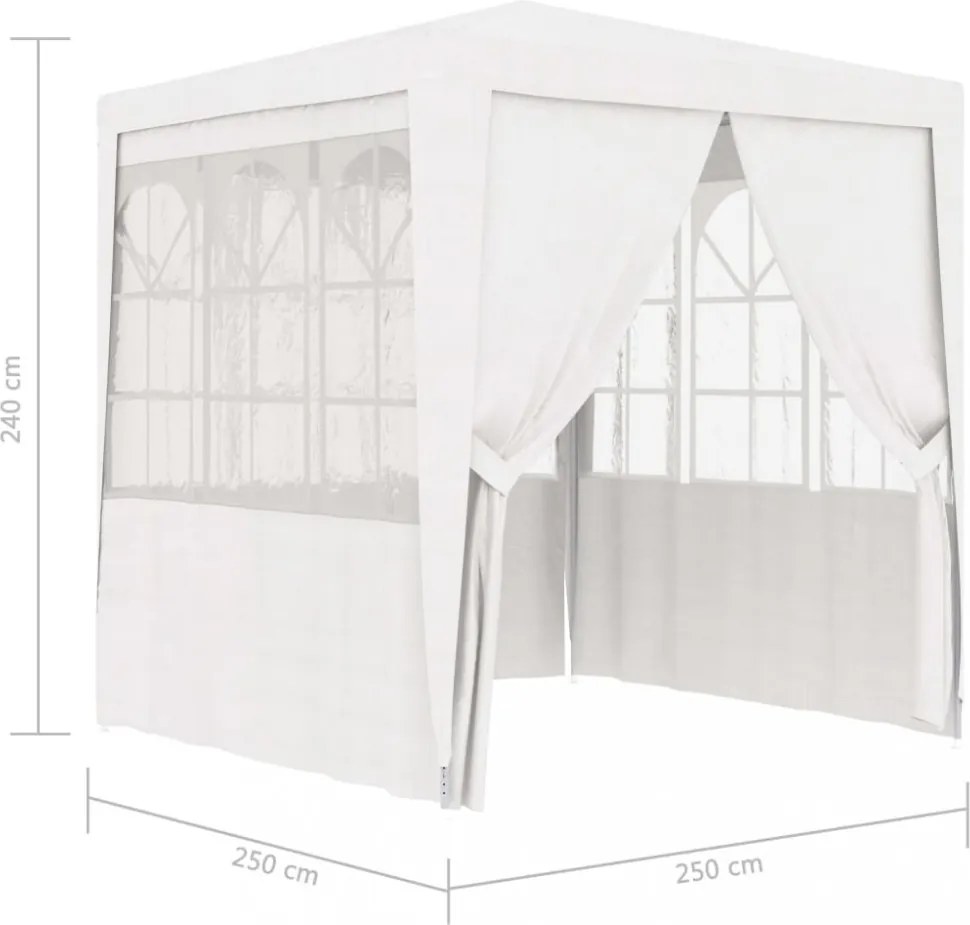 fehér rendezvénysátor oldalfalakkal 2,5 x 2,5 m 90 g/m²