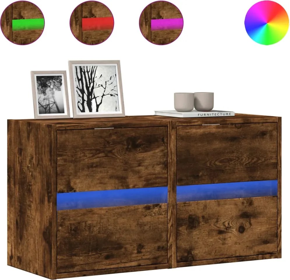 vidaXL 2 db füstös tölgy fali TV-szekrény LED-ekkel 41 x 31 x 45 cm