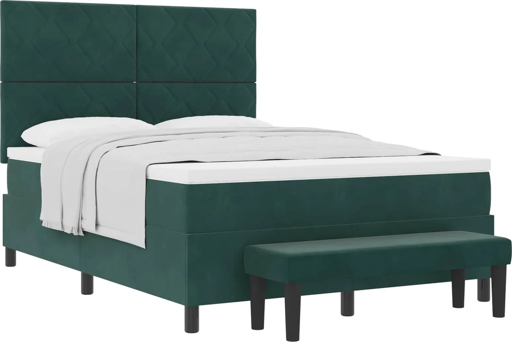 vidaXL Boxrugós ágy matracmal Sötétzöld 140 x 190 cm Bársony