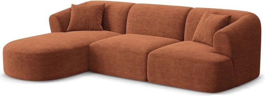 Terrakotta színű kordbársony sarokkanapé (bal oldali-heverő résszel) Campi – Cosmopolitan Design
