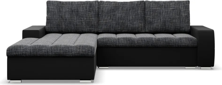 Toronto sarokkanapé, 2 ágyneműtartóval, fonott + műbőr, baloldali, szürke - fekete