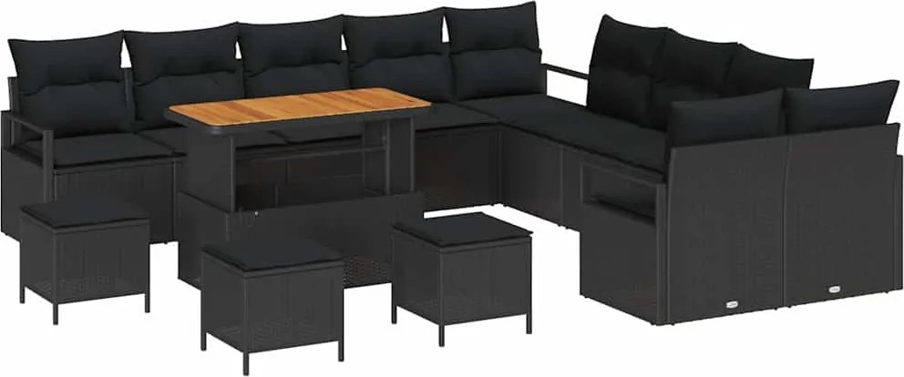 vidaXL Kerti Kanapé Szett párnával 14 pcs Fekete polirattan