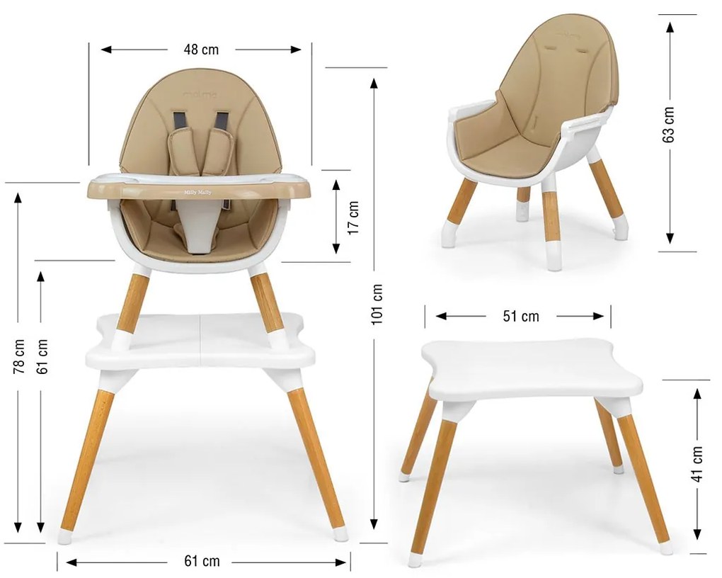 Etetőszék Milly Mally 2az1-ben Malmo beige