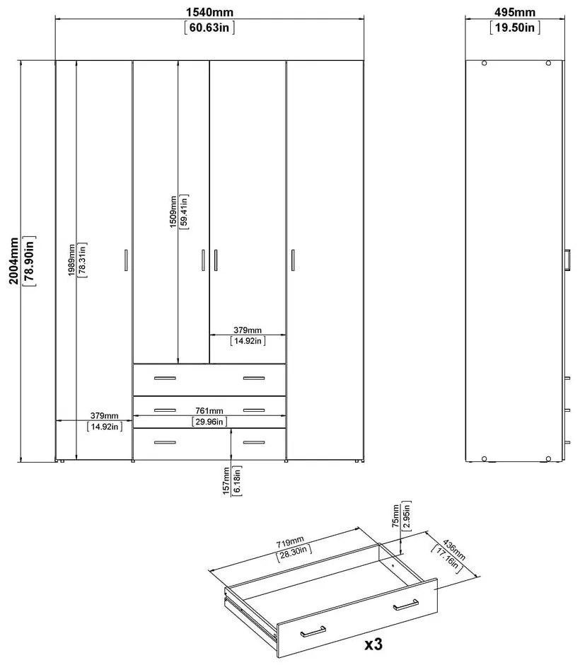 Fehér ruhásszekrény 154x200 cm Space – Tvilum
