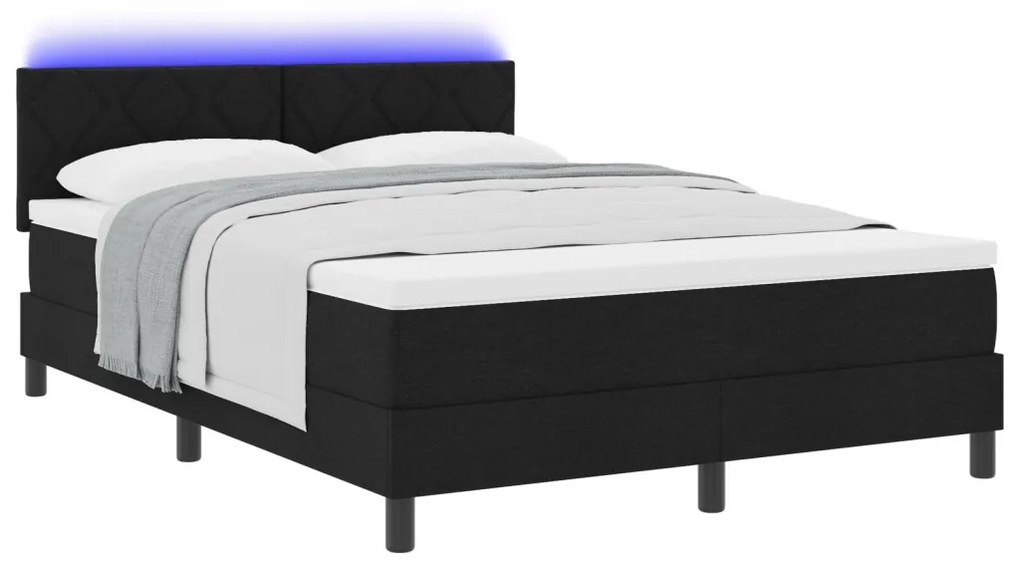 Box Spring Ágy Matraccal & LED Fekete 140x190 cm Szövet