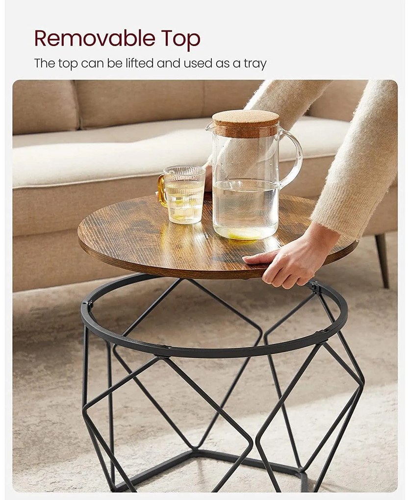 Dohányzóasztal, 2 oldalsó asztal, ø50cm és ø40cm, barna-fekete