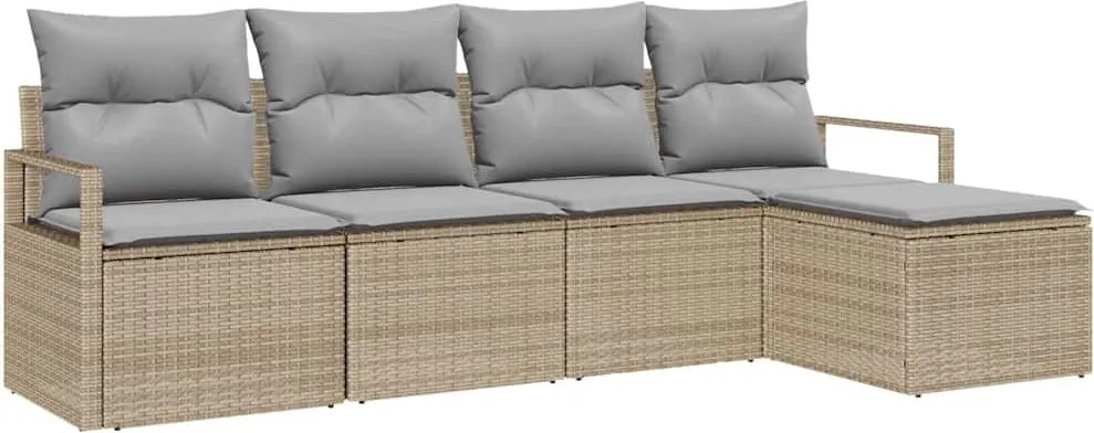 vidaXL Kanapé Szett párnával 5 pcs Beige és Világosszürke polirattan