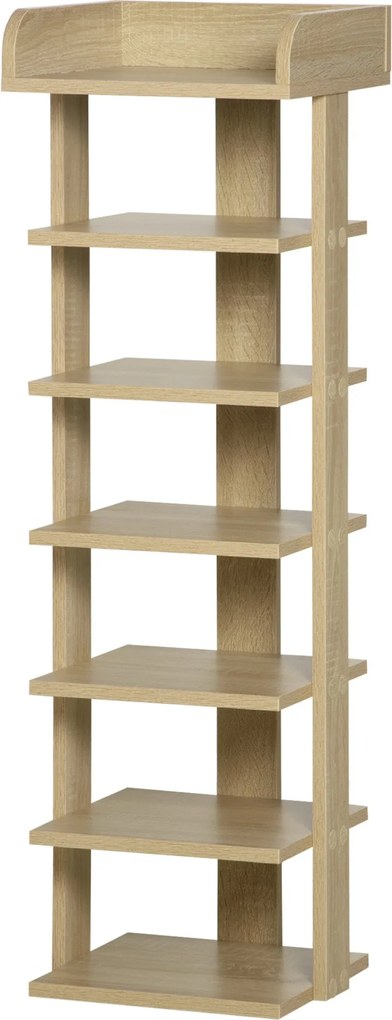 HOMCOM Bejárati Fa Cipőtartó, 6-Színes Cipőtartó Felső Polccal, 32x30x104cm, Tölgy | Aosom