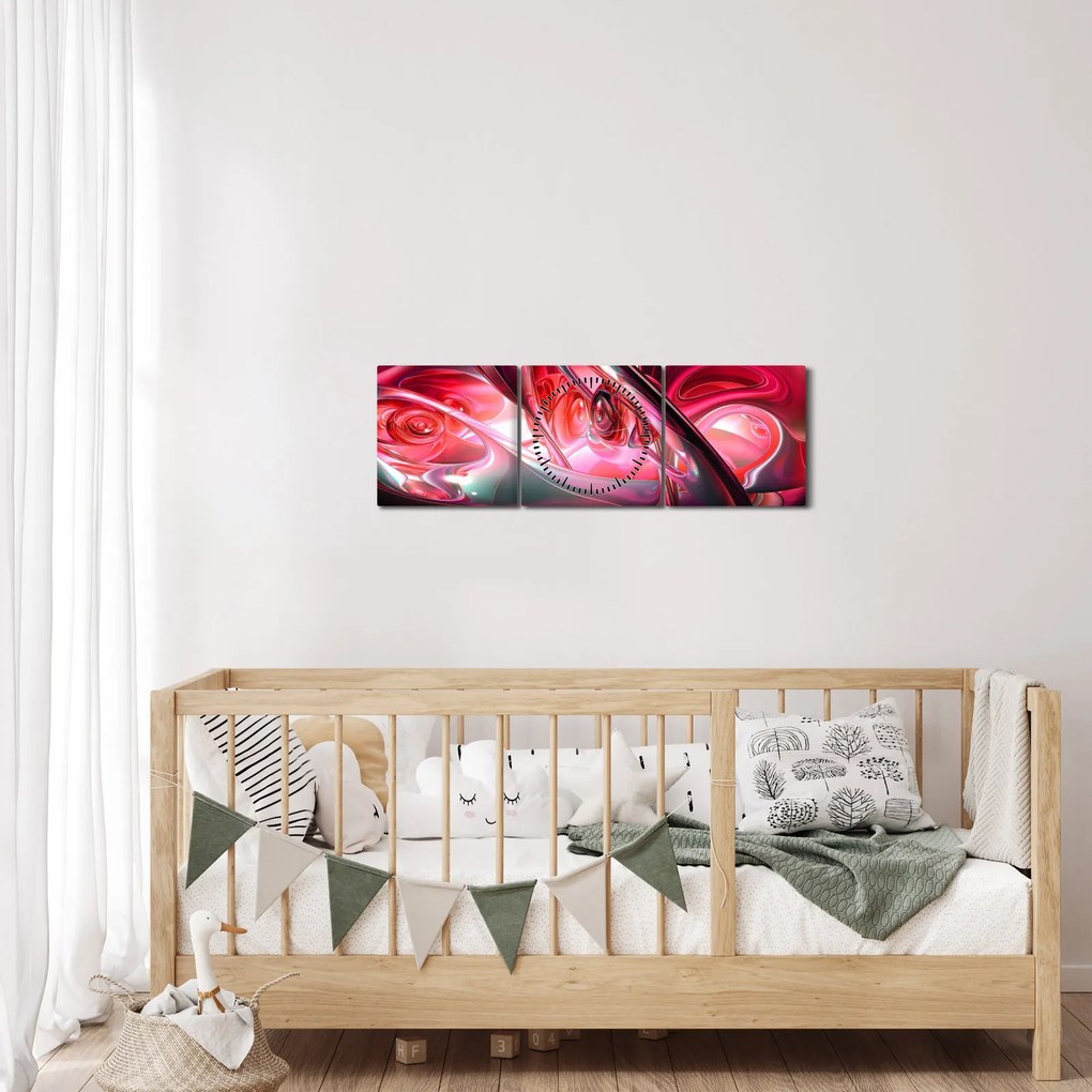 Piros fraktálos kép (órával) (90x30 cm)