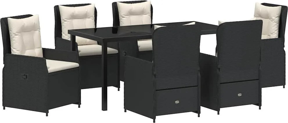 vidaXL Kert étkező szett 7 pcs Fekete polirattan